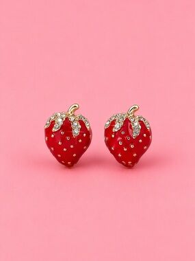 Red Strawberry Crystal Stud Earrings